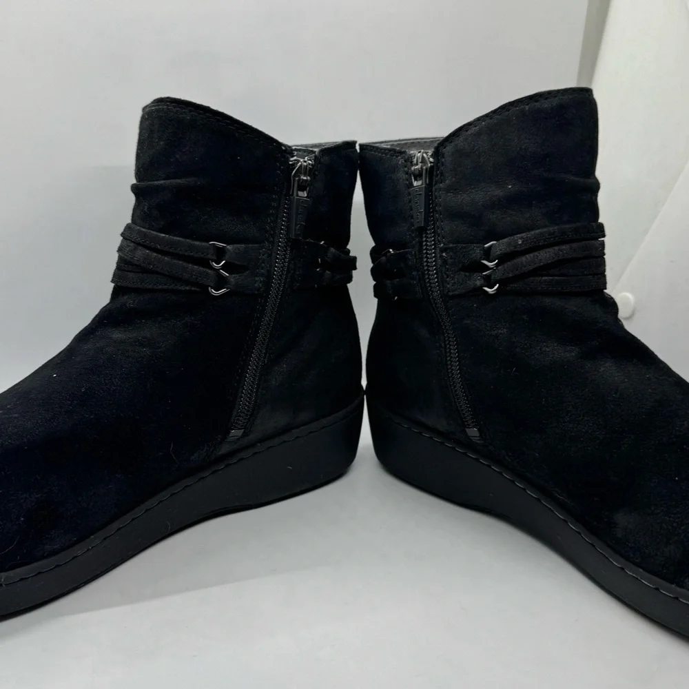 Dansko Black Suede Ankle Boots Evelyn Wedge Heel Side Zip Women's 38 Classic